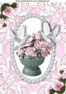 Roses with Doves in Pearl Lace Frame A4