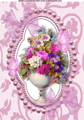 Vintage Vase of Flowers in Pearl Frame A4