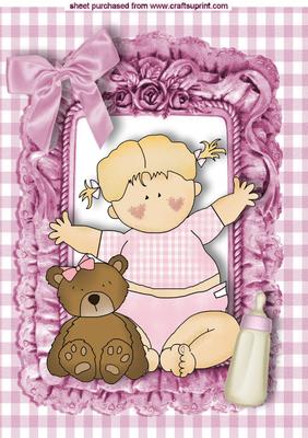 Baby Girl with Teddy in Frill Frame A4