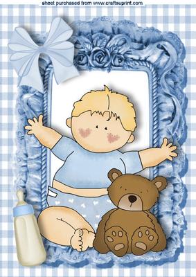 Baby Boy with Teddy in Frill Frame A4