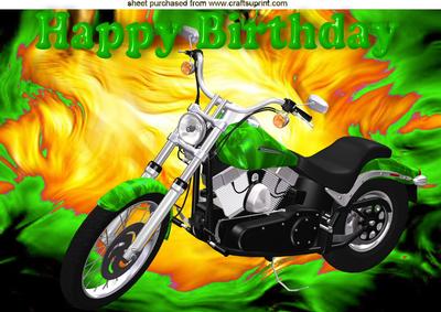 Green Motorbike with Flames, A4