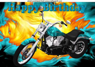 Turquiose Motorbike with Flames A4
