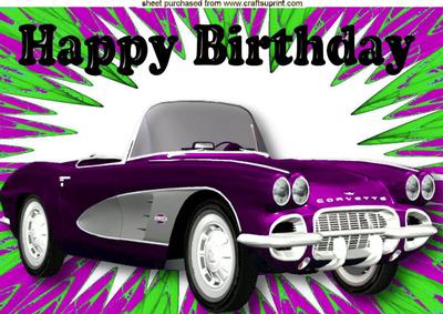 Sports Car Corvette in Funky Green/pink Abstract A4