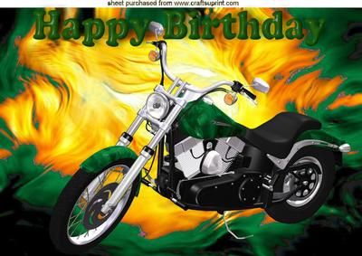 Green Motorbike with Flames, A4