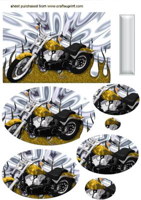 Gold Motorbike on Silver Effect, Oval Pyramids