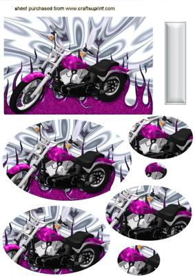 Pink Motorbike on Silver Effect, Oval Pyramids