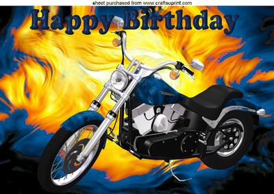 Petrol Blue Motorbike with Flame Abstract A4