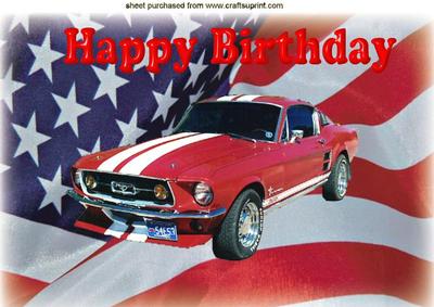 American Flag with Red Sports Car A4