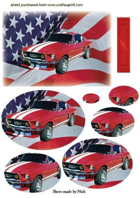 American Flag with Mustang, Oval Pyramids
