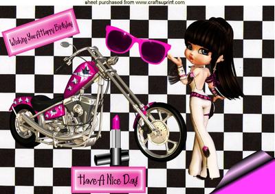 Biker Babe, with Pink Lippy and Chopperbike A4