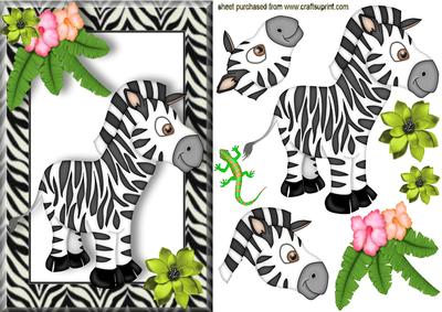 Little Zebra in a Frame with Flowers