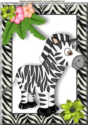 Little Zebra in a Frame with Flowers A4