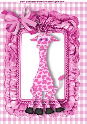 Cute Pink Giraffe in Frill Frame with Bow A4