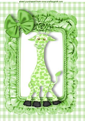 Cute Little Green Giraffe in Frill Frame A4