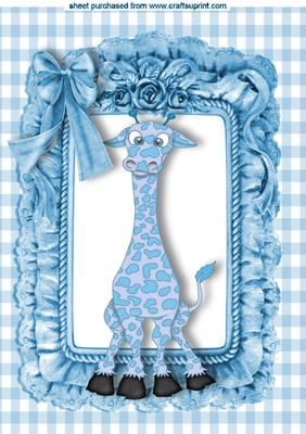 Cute Little Blue Giraffe in Frill Frame A4