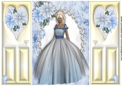 Beautiful Lady in White Gown with Flowers, Gatefold