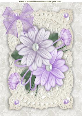 Lilac Flowers and Butterflies on Ecru Lace A4