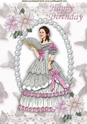Pretty Victorian Lady in Pearl and Butterfly Frame A4