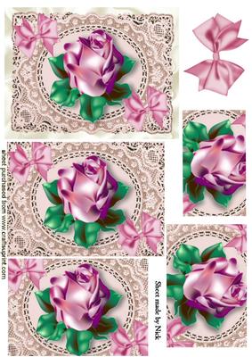 Pale Pink Rose, on Ecru Lace, Pyramids