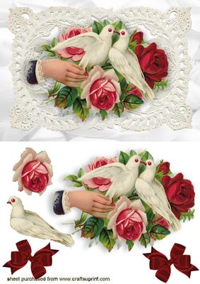 Roses and Doves on Vintage Lace