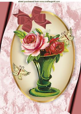 Vase of Flowers in Oval Cream/gold Frame, A4