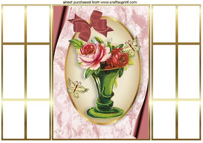 Vase of Flowers, in Cream Oval Frame, French Gatefold