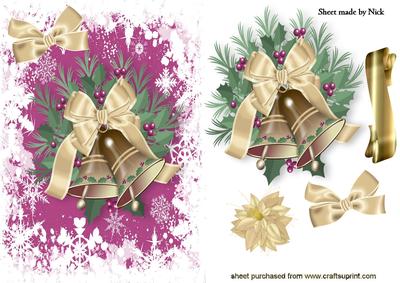 Gold Christmas Bells with Cream Bow