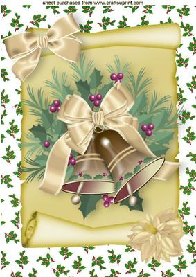 Christmas Gold Bells with Cream Bow, A4