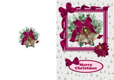 Christmas Bells in Red Ribbon Frame A5 Card