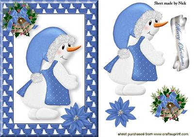 Christmas Snowlady in Blue Frame