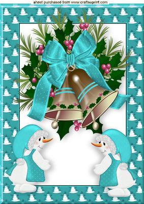 Christmas Frame with Snowladies and Bells A4