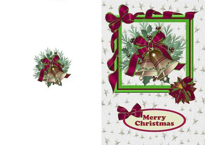Green/red Ribbon Frame with Bells A5 Card