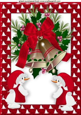 Pretty Red and Gold Bells in Snowman Frame A4