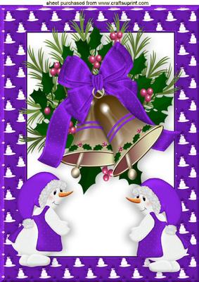 Pretty Purple and Gold Bells in Snowman Frame A4