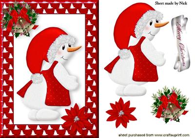 Christmas Snowlady in Red Frame