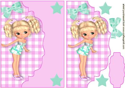 Cutie Girl with Bow, on Scalloped Envelope