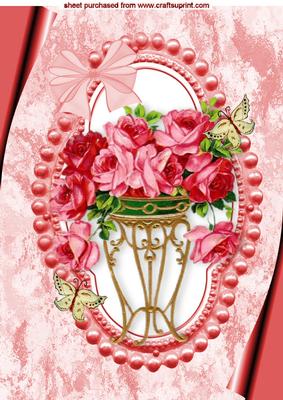 Red Roses in a Beaded Frame with Butterflies A4