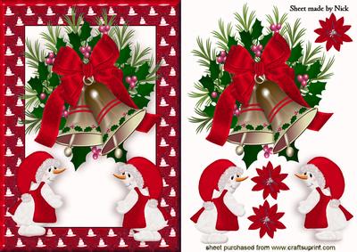 Christmas Bells with Snowladies in Red Frame