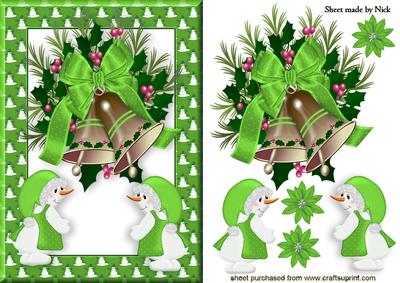 Christmas Bells with Snowladies in Green Frame