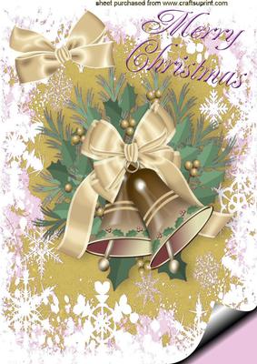 Gold Bells and Cream Bow, in Snow Frame A4