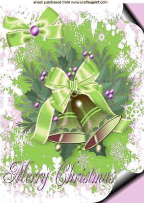 Christmas Bells with Green Bow, Pink Berries, A4