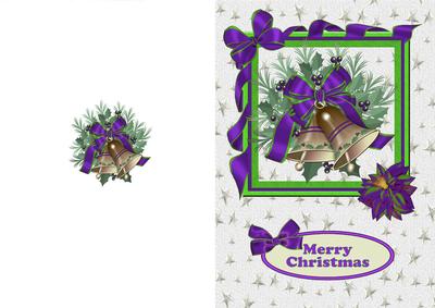 Purple Ribbon Frame with Christmas Bells, A5 Card