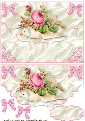 Pink Rose with Dove on Scalloped Envelope