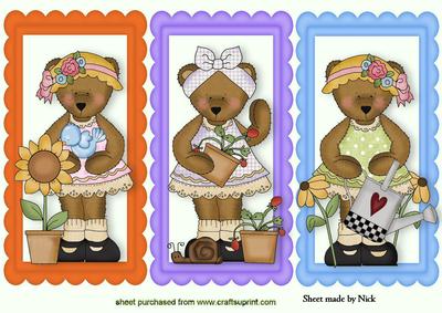 Gardening Teddies with Flowers in Frames, Toppers