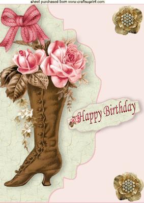 Vintage Boot with Roses on Scalloped Envelope A4