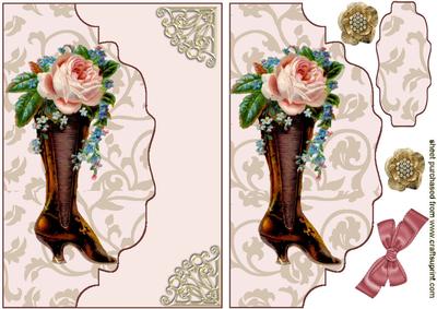 Roses in a Vintage Boot on a Scalloped Envelope
