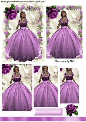 Pretty Lady in Purple Rose Frame with Dove, Pyramids
