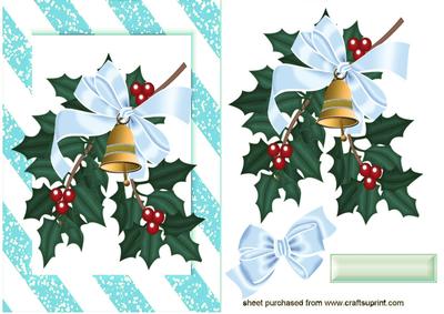 Christmas Bells with Blue Bow in Stripe Frame