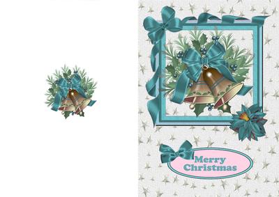 Christmas Bells in Turq/pink Ribbon Frame A5 Card