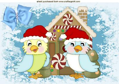 Little Bluebirds with Santa Hats on A4
